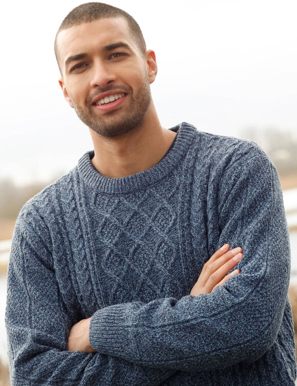 Kabeltrui met ronde hals (gespikkeld blauw) Kabeltrui met ronde hals (gespikkeld blauw)